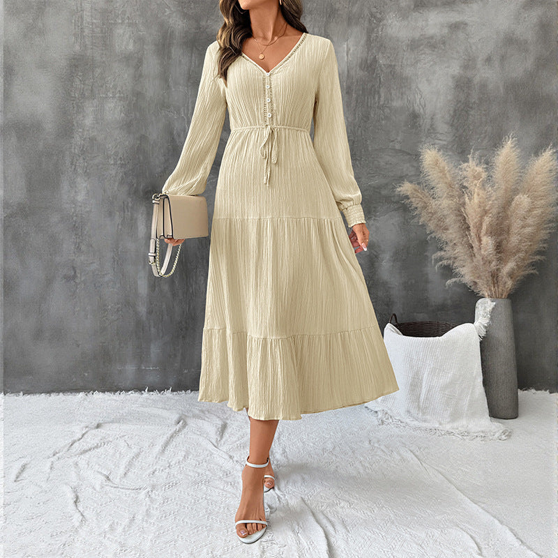 Damen Langes Wickelkleid mit Taillenbindung Nord Taschen