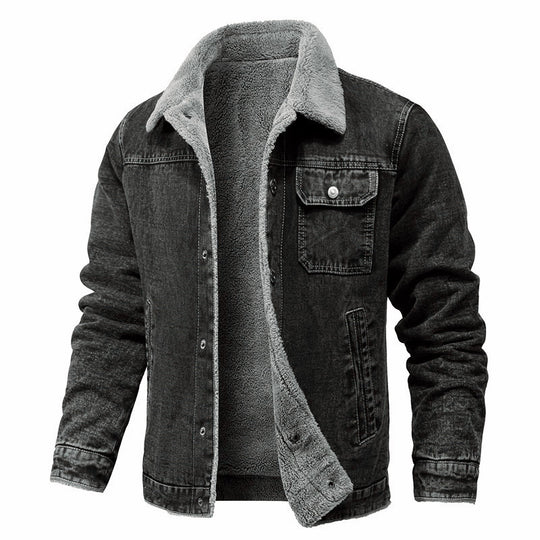 Herren gewaschene Denim-Workerjacke mit Teddyfutter und eingelassenen Seitentaschen Nord Taschen