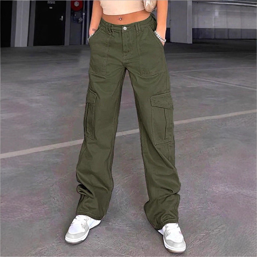 Damen weite Cargo-Hose mit hoher Taille, aufgesetzten Klappentaschen und legerer Baggy-Passform Nord Taschen