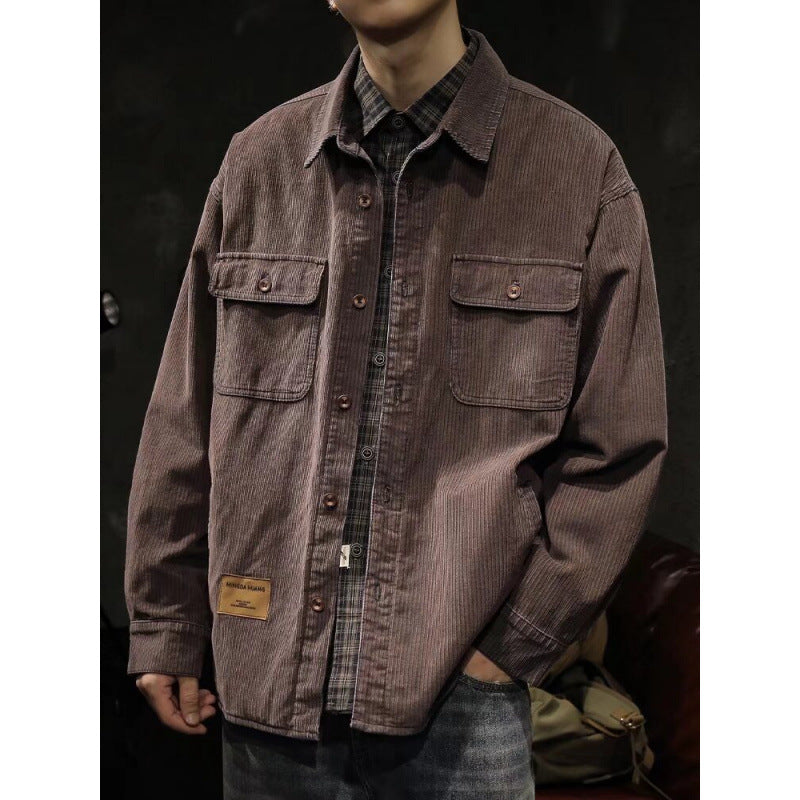 Herren Cord-Überhemdjacke mit aufgesetzten Brusttaschen und entspanntem Oversize-Schnitt Nord Taschen