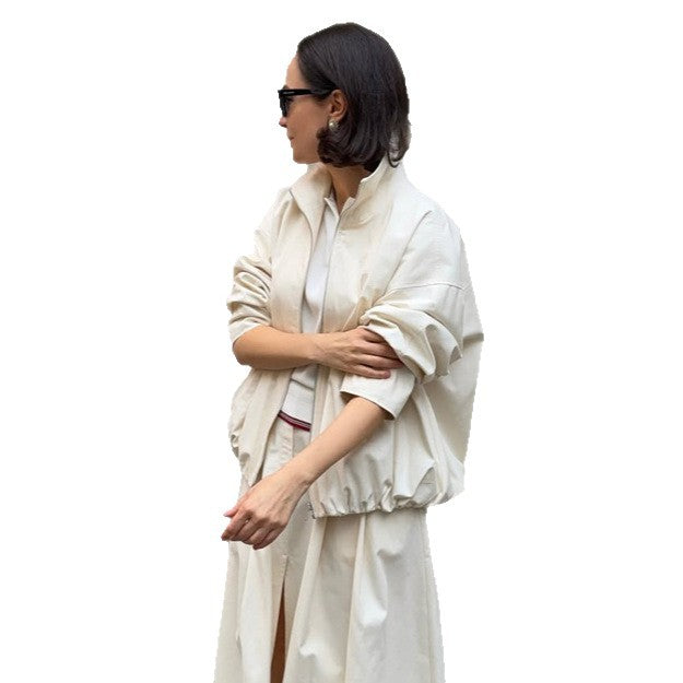 Damen Oversize Cropped-Blouson mit Tunnelzug und fließendem Maxi‑Rock mit Beinschlitz Nord Taschen