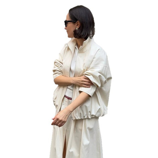 Damen Oversize Cropped-Blouson mit Tunnelzug und fließendem Maxi‑Rock mit Beinschlitz Nord Taschen