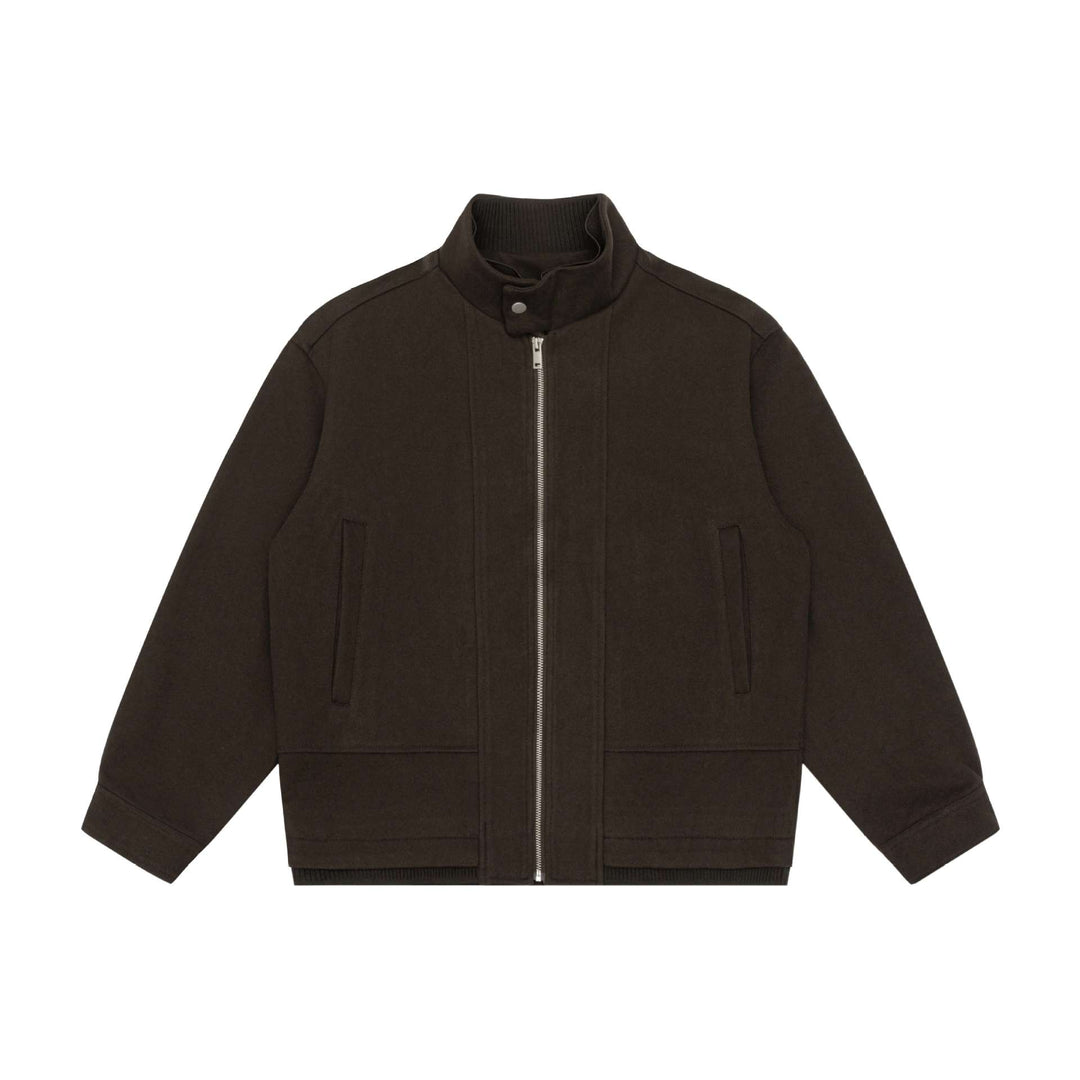 Herren Boxy-Wollmix-Zipblouson mit hohem Rippkragen und verdeckter Frontklappe Nord Taschen