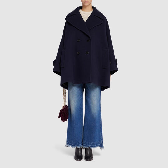 Damen Oversize-Cape-Mantel mit Doppelreiher und weitem Revers Nord Taschen