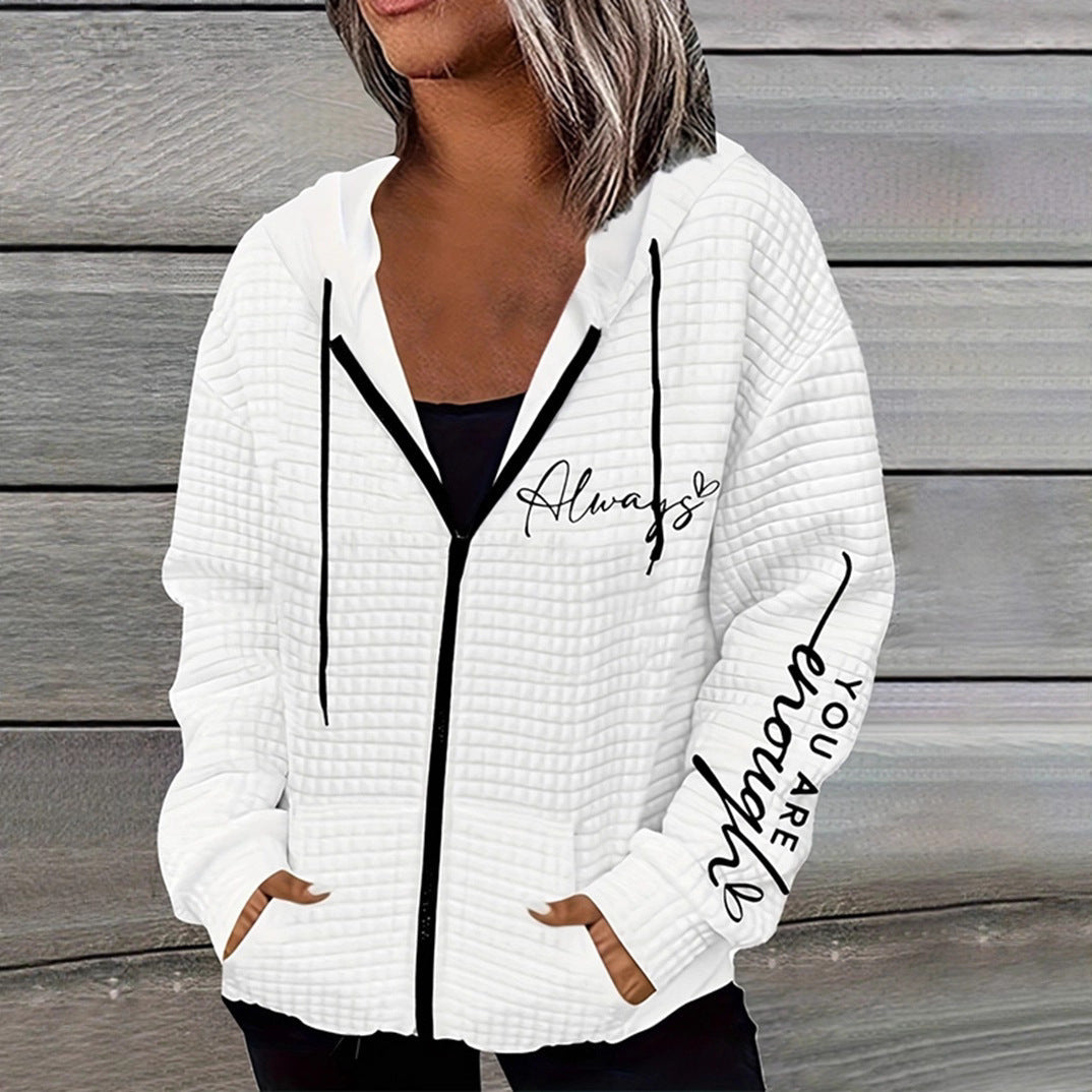 Damen nan oversized Kapuzenjacke mit Reißverschluss, handgeschriNord Taschenener Typo-Applikation und Kontrast-Eingrifftaschen