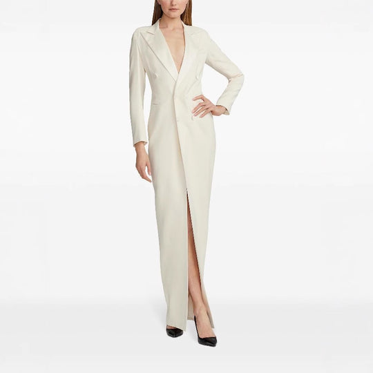 Damen Lange Smokingsakko-Kleid mit tailliertem Schnitt und Beinschlitz Nord Taschen