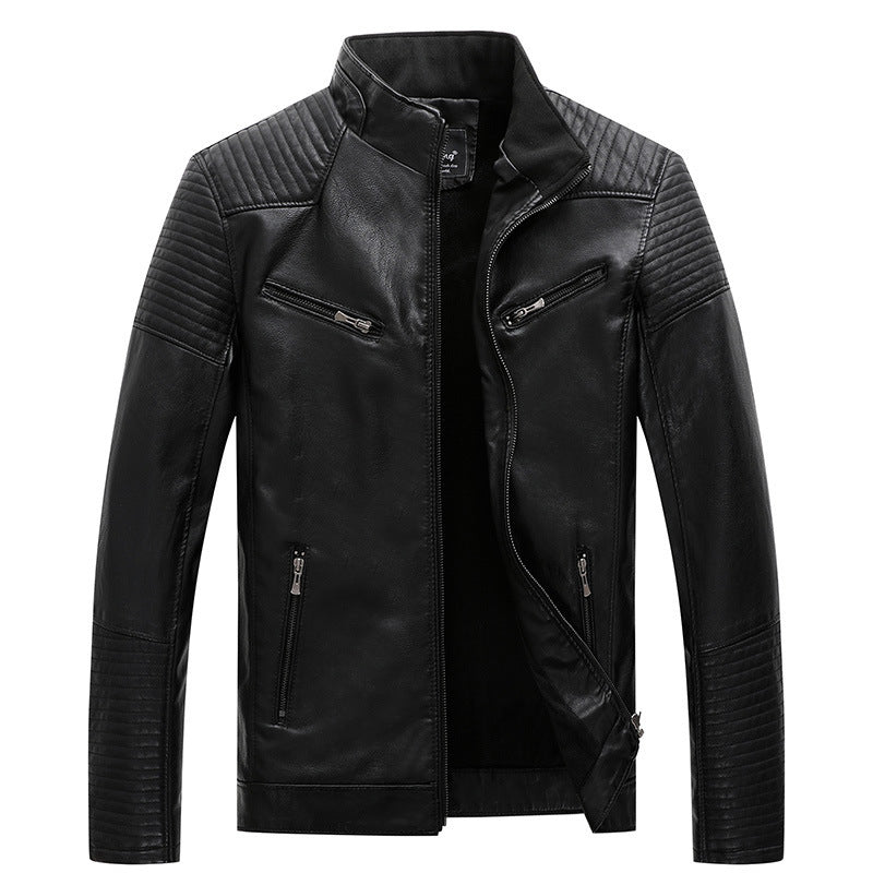 Herren schlanker Kunstleder-Moto-Blouson mit gesteppten Schulter- und Ärmelpaneelen Nord Taschen