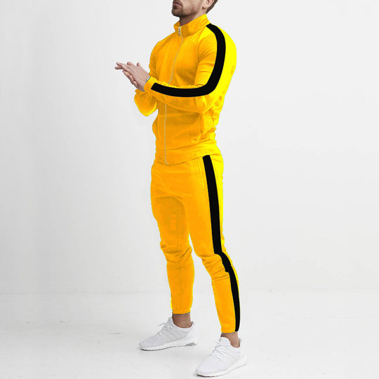 Herren Sportlicher Tapered-Trainingsanzug im Retro-Streifen-Look mit Stehkragen Nord Taschen