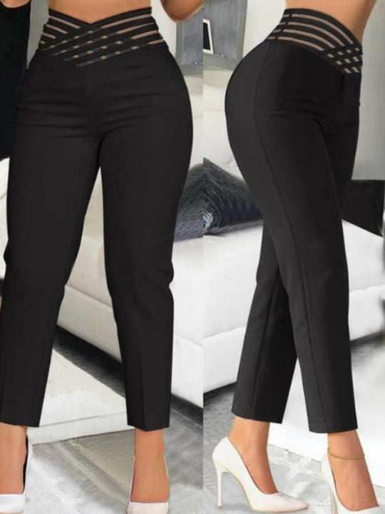Damen Hochtaillierte Stretch-Hose mit transparentem Gummibund Nord Taschen