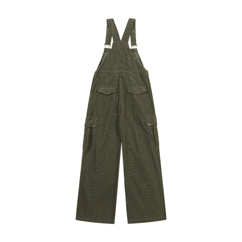 Damen Lässige Cord-Latzhose mit weitem Bein, Cargo-Taschen und verstellbaren Trägern Nord Taschen