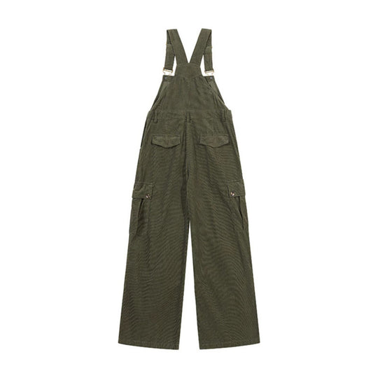 Damen Lässige Cord-Latzhose mit weitem Bein, Cargo-Taschen und verstellbaren Trägern Nord Taschen