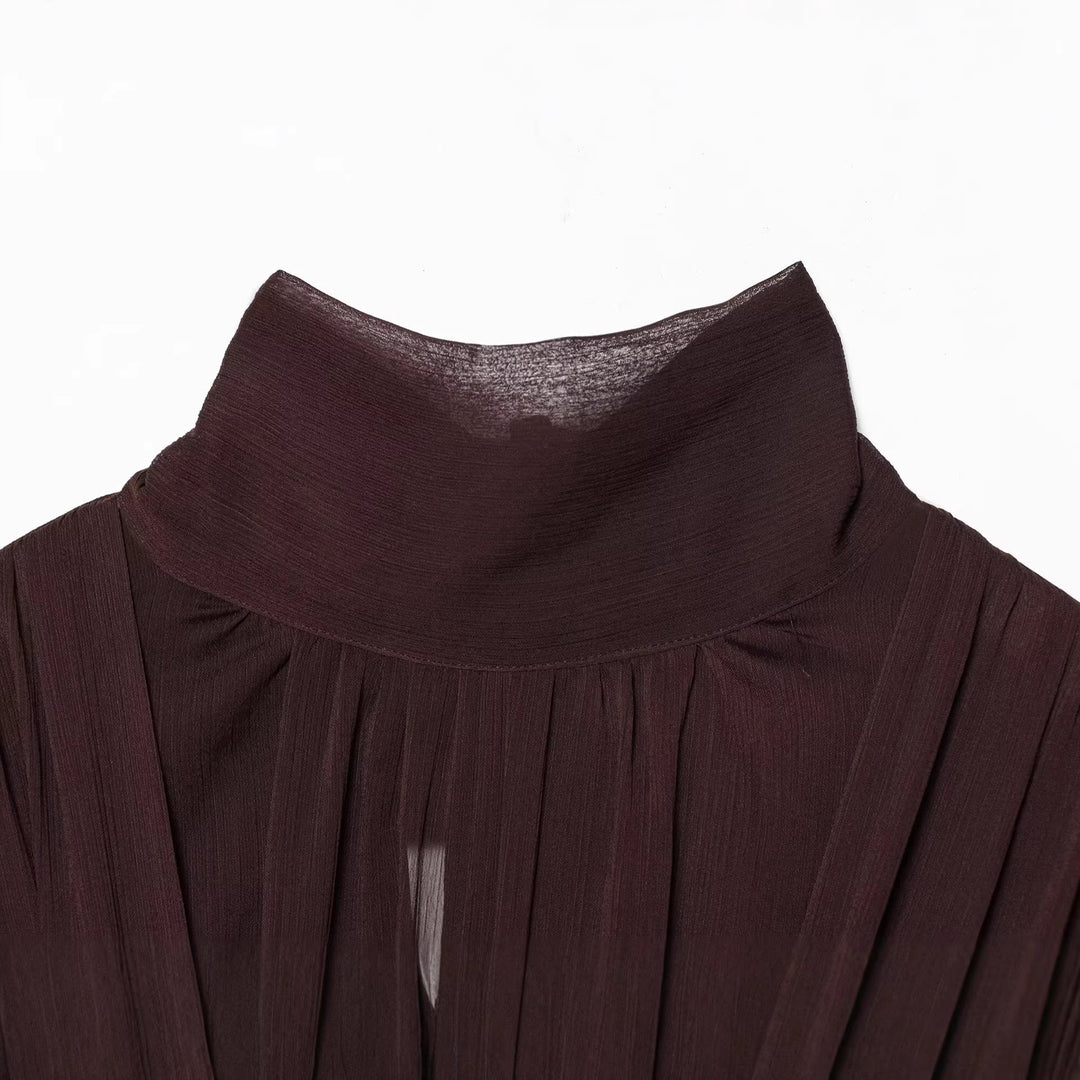 Damen Kurzgeschnittene Wickelbluse mit Stehkragen und voluminösen Ballonärmeln Nord Taschen