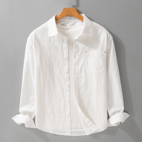 Herren Layering-Hemd im Overshirt-Stil aus Baumwoll‑Leinen mit Kentkragen und aufgesetzter Rundtasche Nord Taschen