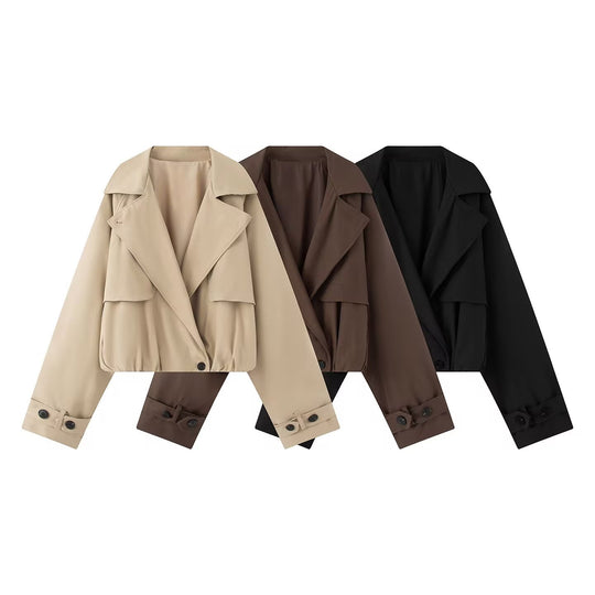 Damen Kurzer Trench-Style Blouson mit verdeckter Knopfleiste und Tunnelzugsaum Nord Taschen