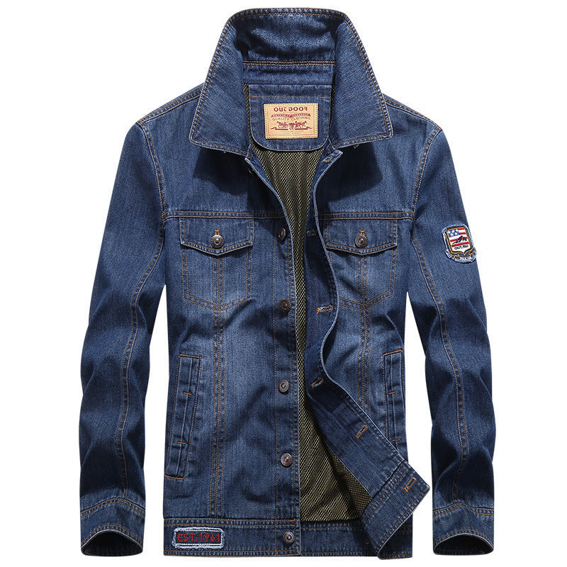 Herren leichte Jeansjacke im Worker-Blouson mit atmungsaktivem Mesh-Innenfutter und Ärmelpatch Nord Taschen