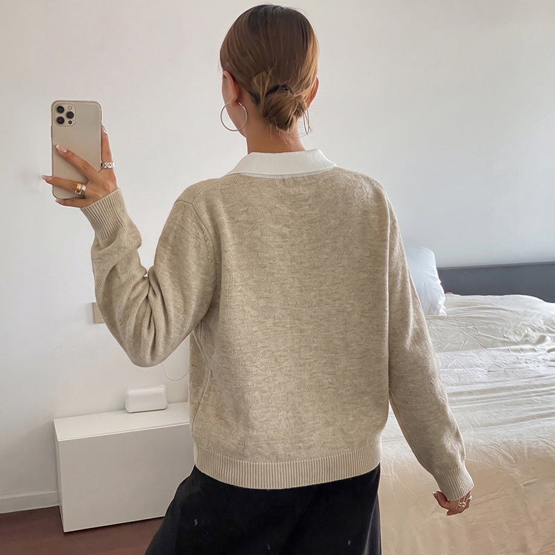 Damen Argyle-Polo-Strickpullover mit kontrastkragen und Zierknopf Nord Taschen