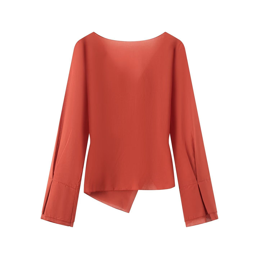 Damen Wickelbluse mit asymmetrischer Vorderseite, V‑Ausschnitt und Bindegürtel Nord Taschen