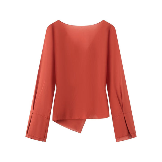 Damen Wickelbluse mit asymmetrischer Vorderseite, V‑Ausschnitt und Bindegürtel Nord Taschen