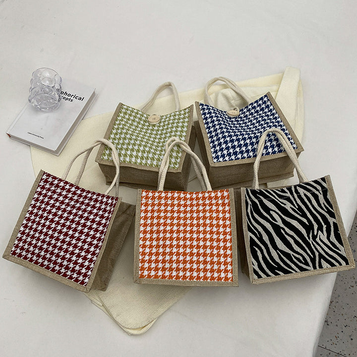Damen Jute-Bag im klassischen Hahnentrittmuster Nord Taschen