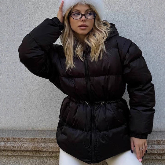 Damen Wattierte Kapuzen‑Steppjacke mit Taillen‑Kordelzug und Boxy‑Ärmeln Nord Taschen