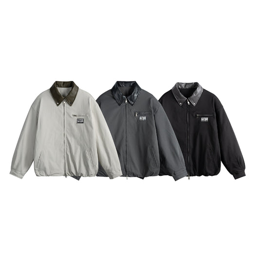 Unisex Oversized Blousonjacke mit Kunstleder-Umlegekragen, Zwei-Wege-Reißverschluss und elastischem Saum Nord Taschen