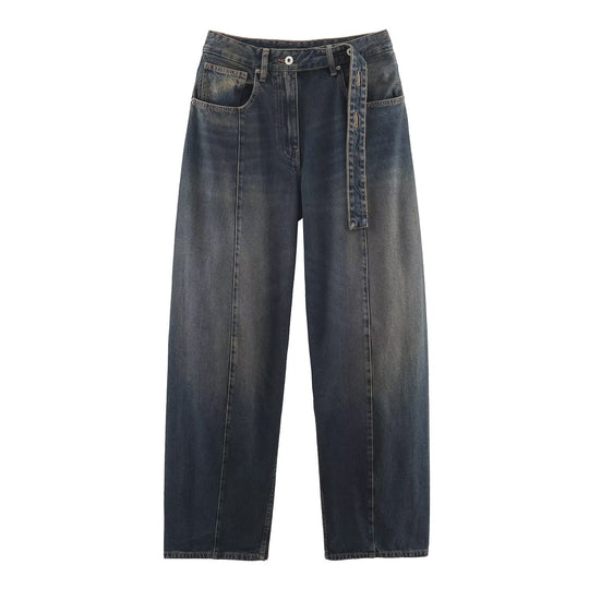 Damen Weite hochtaillierte Culotte-Hose mit Ziernaht, aufgesetzten Taschen und Bindegürtel Nord Taschen