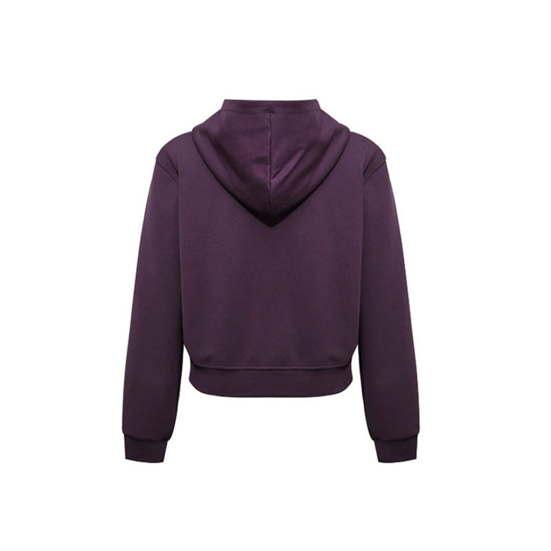 Damen Kurze taillierte Kapuzen-Sweatjacke mit Zwei-Wege-Reißverschluss und Eingrifftaschen Nord Taschen