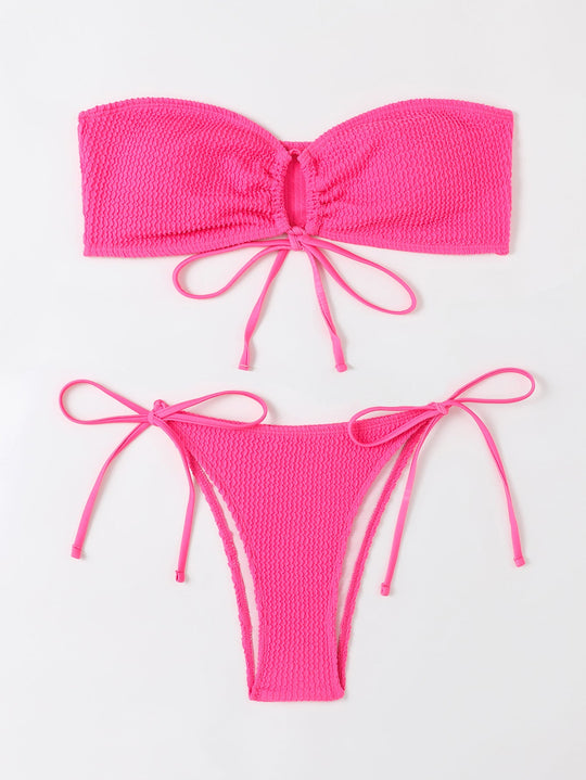 Damen Bandeau-Bikini-Set mit Klettverschluss und verstellbaren BindNord Taschenändern