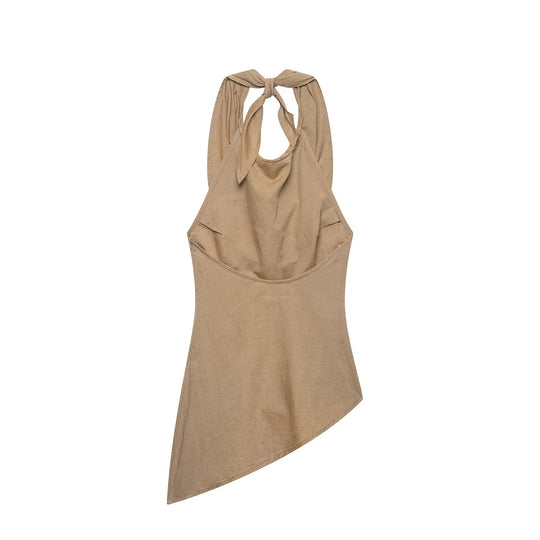 Damen Hochtaillierte Leinen-Mix Weite Hose mit Tunnelzug-Bund und Kordel-Saum Nord Taschen