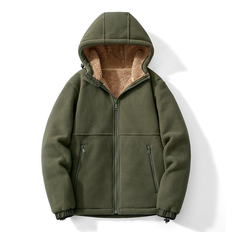 Herren Kapuzen-Fleecejacke mit Teddy-Innenfutter, durchgehendem Reißverschluss und winddichten Bündchen Nord Taschen