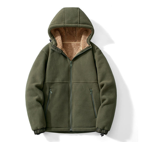Herren Kapuzen-Fleecejacke mit Teddy-Innenfutter, durchgehendem Reißverschluss und winddichten Bündchen Nord Taschen