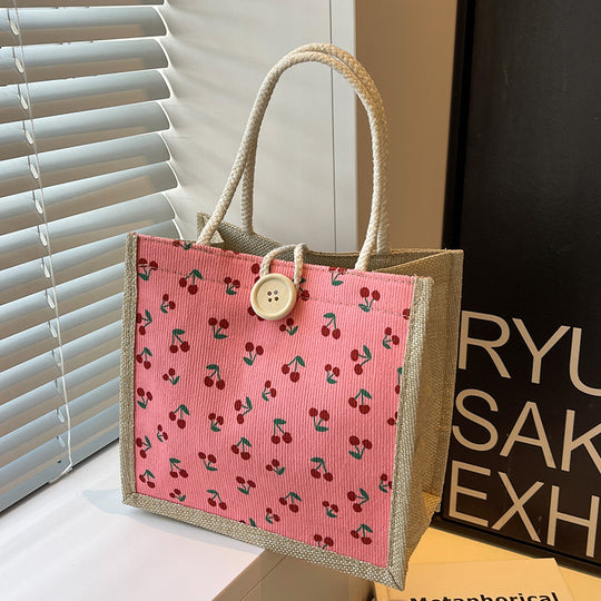 Damen Jute-Tasche mit buntem Blumenmuster Nord Taschen