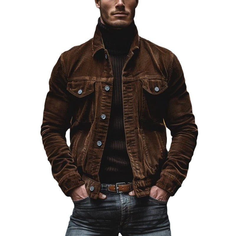 Herren Cordjacke mit tailliertem Schnitt und Druckknopfleiste Nord Taschen