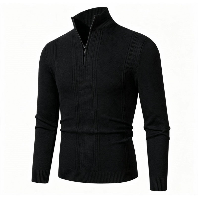 Herren Feiner Halbzip-Rollkragenpullover mit Strukturstreifen und körpernahem Schnitt Nord Taschen