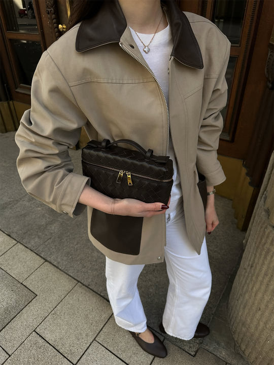 Damen Boxy-Fieldjacke mit kontrastkragen in Lederoptik und aufgesetzten Taschen Nord Taschen