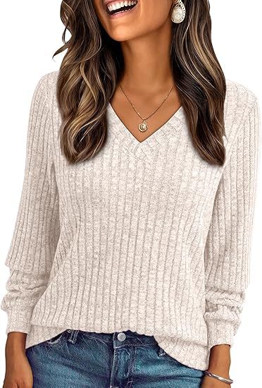 Damen Weicher Rippstrickpullover mit V-Ausschnitt Nord Taschen