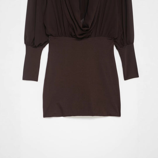 Damen Midikleid mit Schleifenkragen und plissierten Ballonärmeln Nord Taschen