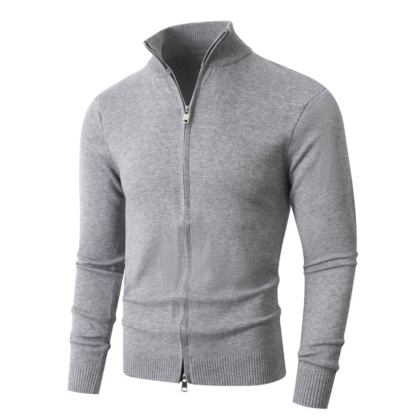 Herren Slim-Fit Feinstrick-Cardigan mit Zweifach-Reißverschluss und Stehkragen Nord Taschen
