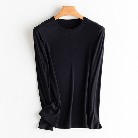 Damen Langarm-Feinrippshirt aus weichem Modal-Baumwollmix mit Rundhalsausschnitt Nord Taschen