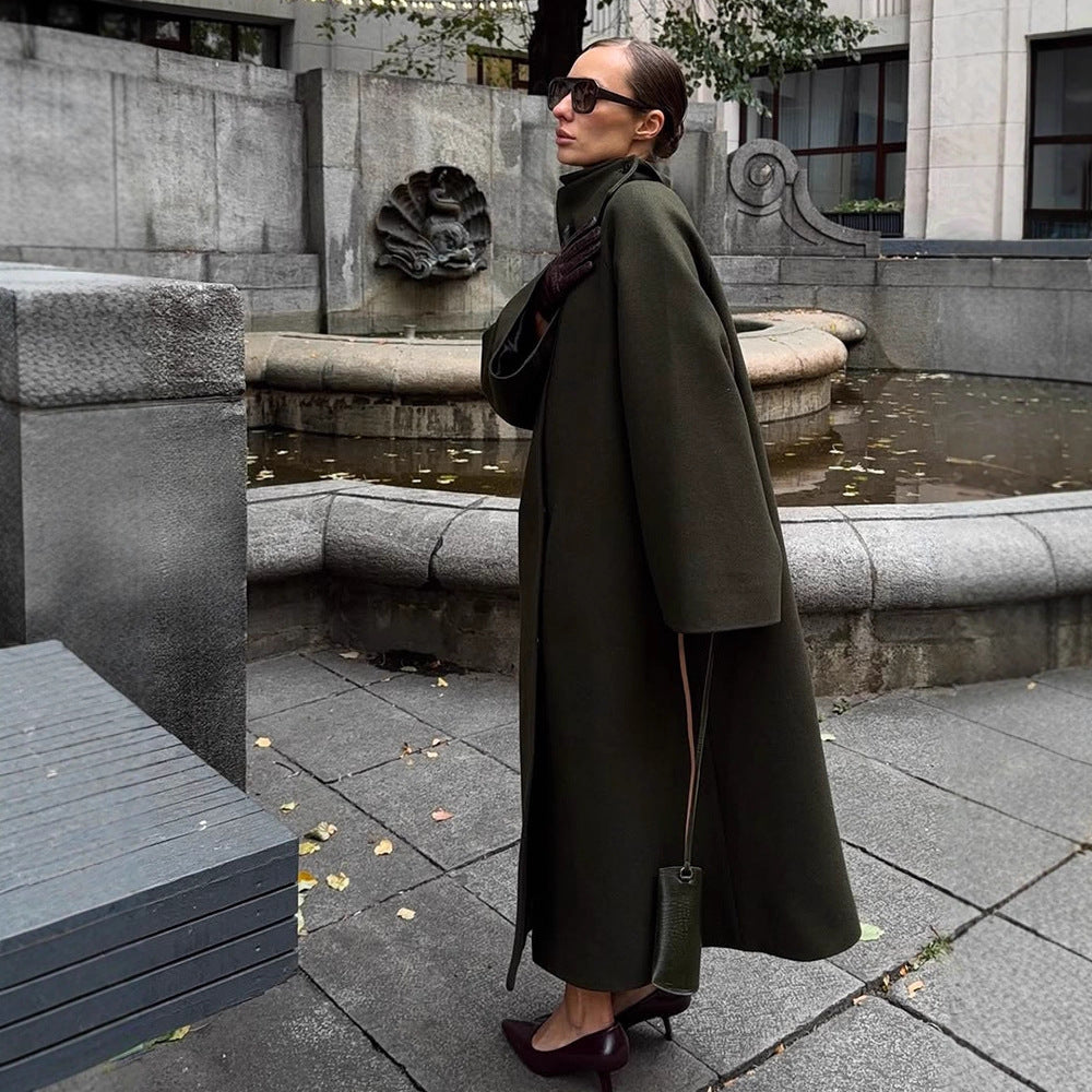 Damen Maxilanger Oversize Wollmix-Mantel mit übergroßem Stehkragen und ballonartigen Ärmeln Nord Taschen
