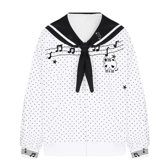 Damen Reißverschluss‑Sweatjacke im Matrosenstil mit Schleifenkragen, Polka‑Dot und Musikmotiv Nord Taschen
