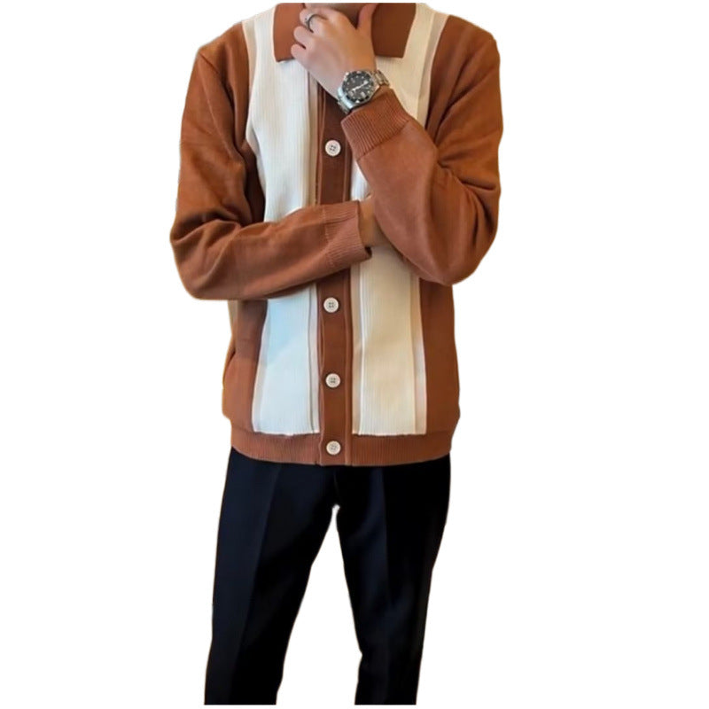 Damen Feinstrick-Cardigan mit Polokragen, kontrastierenden Rippeinsätzen und durchgehender Knopfleiste Nord Taschen