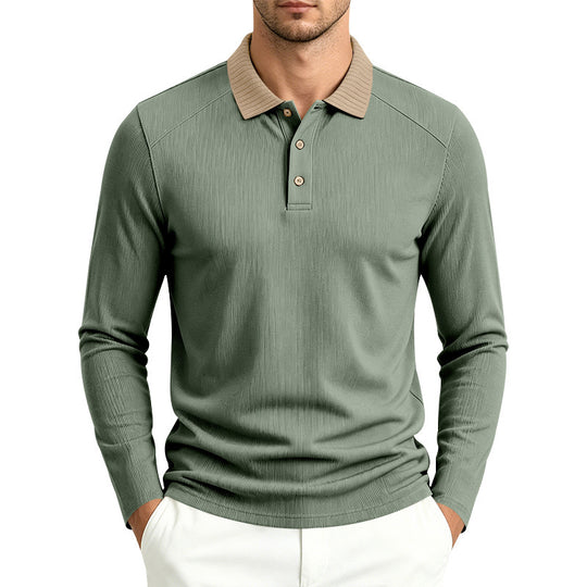 Herren Langarm-Polo aus feinem Rippstrick mit Kontrastkragen und Knopfleiste Nord Taschen