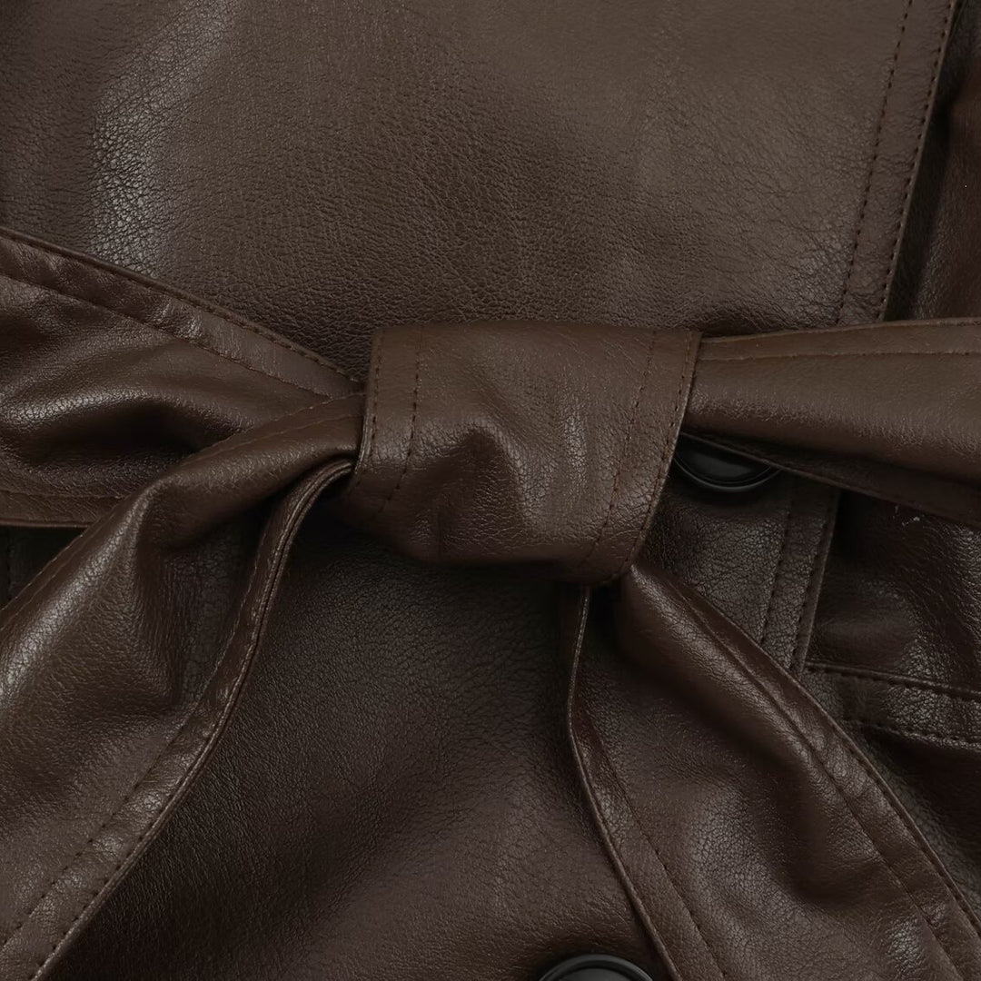 Damen Kurzjacke aus Lederoptik mit Bindegürtel und asymmetrischer Knopfleiste Nord Taschen