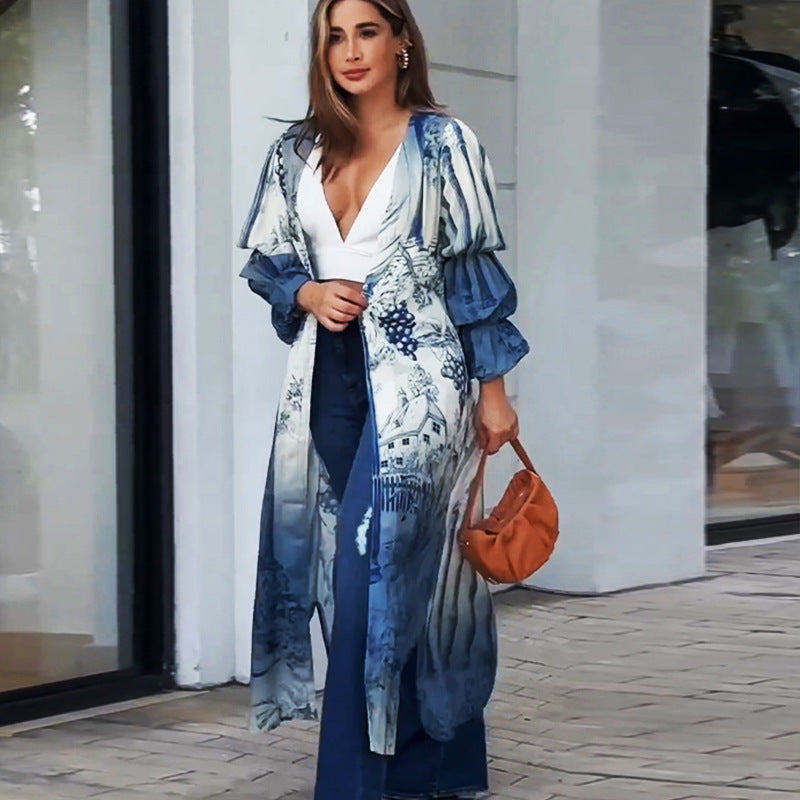 Damen Kimono mit floralem Muster und lässigen Volantärmeln Nord Taschen