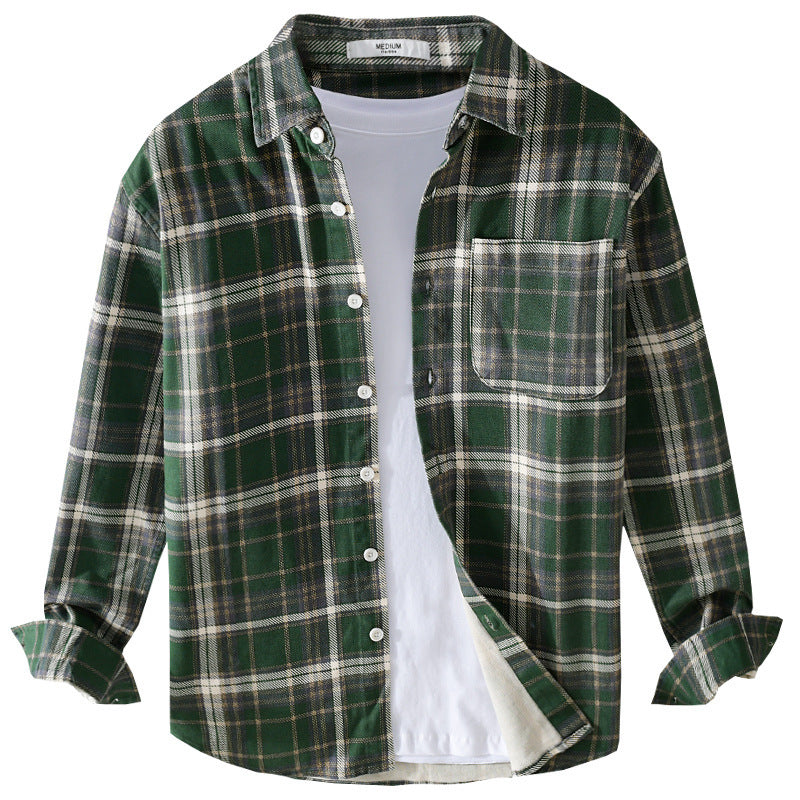 Herren Karierter Flanell-Overshirt im Vintage‑Look mit aufgesetzter Brusttasche und gerundetem Saum Nord Taschen