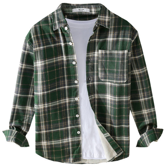 Herren Karierter Flanell-Overshirt im Vintage‑Look mit aufgesetzter Brusttasche und gerundetem Saum Nord Taschen