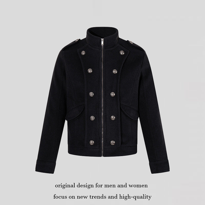 Herren kurze militärisch inspirierte Wolljacke mit Stehkragen & doppelreihigen Zierknöpfen Nord Taschen