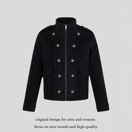Herren kurze militärisch inspirierte Wolljacke mit Stehkragen & doppelreihigen Zierknöpfen Nord Taschen