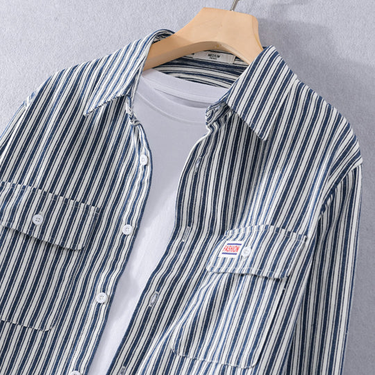 Herren Maritimes Streifen-Überhemd aus Baumwoll‑Twill mit Brustklappen und Relaxed-Fit Nord Taschen